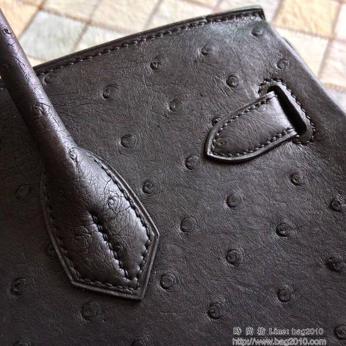 HERMES愛馬仕 鉑金包 Birkin 30 南非原產KK級鴕鳥皮 頂級工藝 黑色 手縫蠟線 手提包  Ama1238